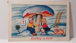 Régi képeslap "Boldog Új évet" üdvözlőlap, levelezőlap 1940