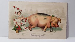 Régi képeslap "Boldog Új évet" üdvözlőlap, levelezőlap 1932