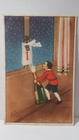 Régi képeslap "Boldog új évet" üdvözlőlap, levelezőlap 1940