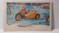 Régi képeslap "Boldog Új évet" üdvözlőlap, levelezőlap 1948