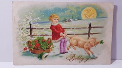 Régi képeslap "Boldog Új évet" üdvözlőlap, levelezőlap 1938