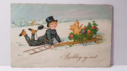 Régi képeslap "Boldog Új évet" üdvözlőlap, levelezőlap 1935