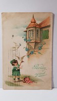 Régi képeslap "Boldog Újévet" üdvözlőlap, levelezőlap 1914