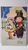 Régi képeslap "Boldog új évet" üdvözlőlap, levelezőlap 1933