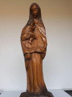 Anya gyermekével, szép régi kézzel faragott szobor, 42 cm