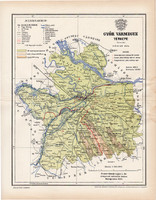 Győr vármegye térkép 1893 (4), lexikon melléklet, Gönczy Pál, 23 x 30 cm, megye, Posner Károly