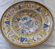 Antik néprajzi fazekas munka,habán stílus, Modra, Szlovákia 1890-1914 madaras tál tányér tálaló