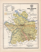Győr vármegye térkép 1893 (3), lexikon melléklet, Gönczy Pál, 23 x 30 cm, megye, Posner Károly