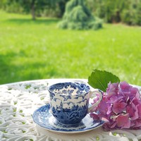 Palissy kék kastély jelenetes csésze és csészealj + ezüstözött poháralátét