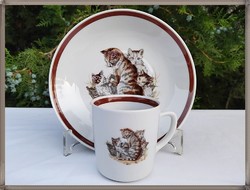 Ritka macskás, cicás, Kahla porcelán bögre tányér szett 1.