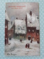 Régi karácsonyi képeslap 1930 téli tájkép L.V. Senger művészi levelezőlap