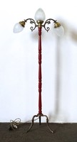 1F398 Régi háromégős fa testű réz kandeláber lámpa állólámpa csiszolt búrákkal 150 cm