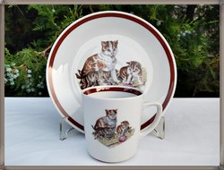 Ritka macskás, cicás, Kahla porcelán bögre tányér szett 2.