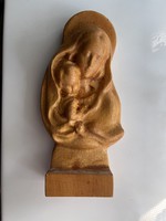 Asztalra tehető vagy falra is akasztható fa faragott Madonna Kis Jézussal