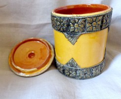 Moroccan glazed sugar bowl with metal decoration and lid