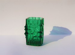 Sklo Vladislav Urban mid-century modern cseh üvegváza smaragdzöld váza