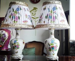 60cm-es Herendi porcelán QueenVictoria lámpa pár új szerelékkel