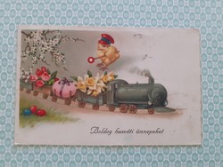 Régi húsvéti képeslap  vonatos levelezőlap