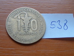 NYUGAT AFRIKA 10 FRANK FRANCS 1980(c+d) Alumínum-Nikkel-Bronz #538