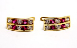 Gold earrings with red and white stones (zal-au70441)