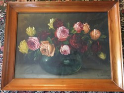 Mesterházy Dénes ( 1900-1949 ) rózsákat ábrázoló csendélete .
