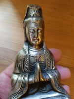 Jelzett,  antik, felszentelt ezüstözött  buddha/ tara szobor
