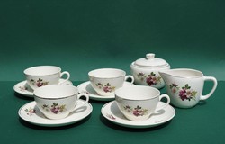 Rózsákkal díszített Gránit Kispest fajansz teás csésze csészék cukortartó tejkiöntő készlet szett
