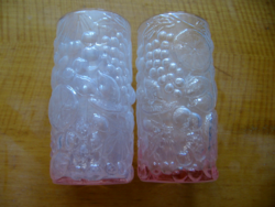 Antik gyümölcs mintás váza pár, rózsaszín-fehér