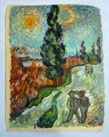 Vincent van Gogh Út ciprussal című festményének másolata. Jelzés nélkül