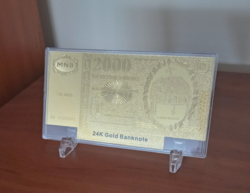 2000 Forint, 24 kt aranyozott bankó tartóval, certifikációval, íróasztal dísz