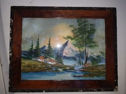 György 935 szignós tempera tájkép festmény, kb.20x30+keret