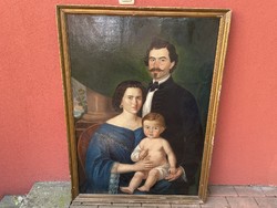 Antique family portrait metzner lajos man female child painting