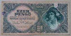 Magyarország 1000 Pengő 1945 F felülbélyegzett+bélyegzőlenyomattal
