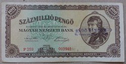 Magyarország 100 millió Pengő 1946 F+ bélyegzőlenyomattal