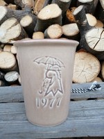Függő kerámia kaspó /  pohár, 1977 _ gyerek dekor, Rössler Porzellan, Made in Switzerland