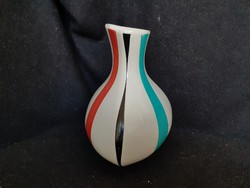 Nagyon szép retró csíkos váza, art deco stílusban, hibátlan jelzett mázas keménycserép, 1 Ft- ról
