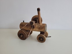 Vintage régi népi antik fa játék gőzgép
