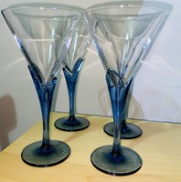 4 new cocktail glasses with blue base kept in a display case, also Óbuda v posta