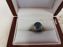 Eladó régi pénzverdés kék köves ezüst gyűrű!
