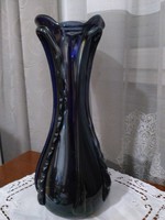 Bohémia kék irizáló 38 cm művészi váza