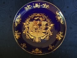 Eladó régi porcelán Kínai kézzel festett kobalt kék aranyozott hatalmas dísztányér saját dobozában!