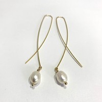 Craftsman Designed 24k Gold Plated Real Pearl Dangle Earrings 8cm