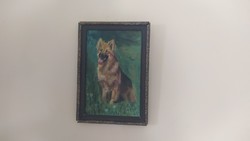 (K) beautiful dog painting 24x34 cm signed with frame