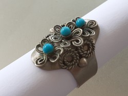 Régi gyűrű filigrán női vintage kék köves fém bizsu