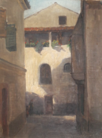 Horváth Béla (1888-1973) olajfestmény jelzéssel, 63x48 cm (utcakép, árnyékos utcácska)