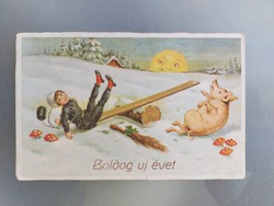Régi újévi képeslap 1940 malacos levelezőlap
