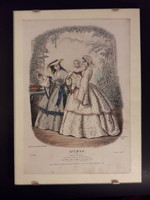 Frame price! French antique steel engraving hand coloring antique fashion print heloise leloir in precious frame