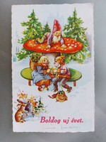 Régi újévi képeslap törpés levelezőlap