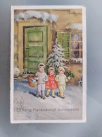 Régi karácsonyi képeslap 1950 gyerekek levelezőlap