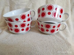 4 db teáscsésze egyben alföldi porcelán piros napos mintás